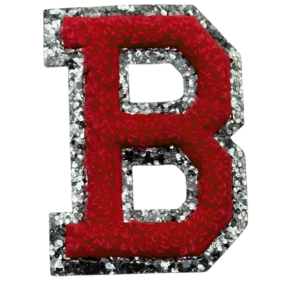 B Chenille Letter Iron On Patch Silver (Medium)