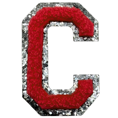C Chenille Letter Iron On Patch Silver (Medium)