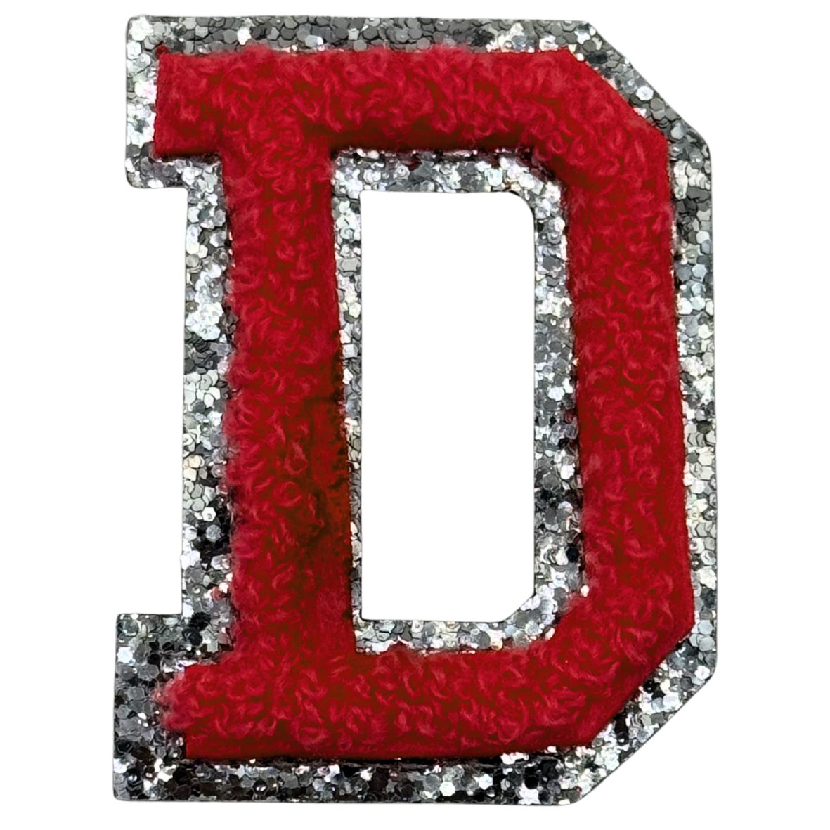 D Chenille Letter Iron On Patch Silver (Medium)