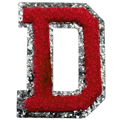 D Chenille Letter Iron On Patch Silver (Medium)