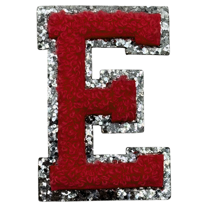 E Chenille Letter Iron On Patch Silver (Medium)
