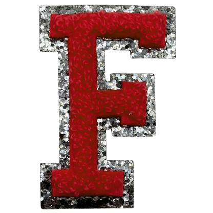 F Chenille Letter Iron On Patch Silver (Medium)