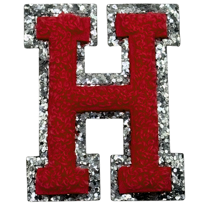 H Chenille Letter Iron On Patch Silver (Medium)