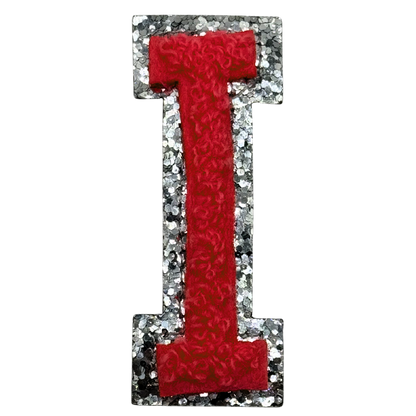 I Chenille Letter Iron On Patch Silver (Medium)
