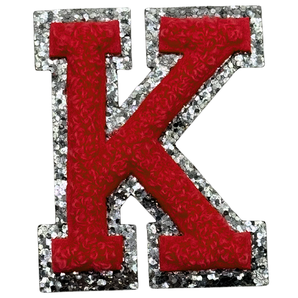 K Chenille Letter Iron On Patch Silver (Medium)