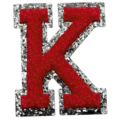K Chenille Letter Iron On Patch Silver (Medium)