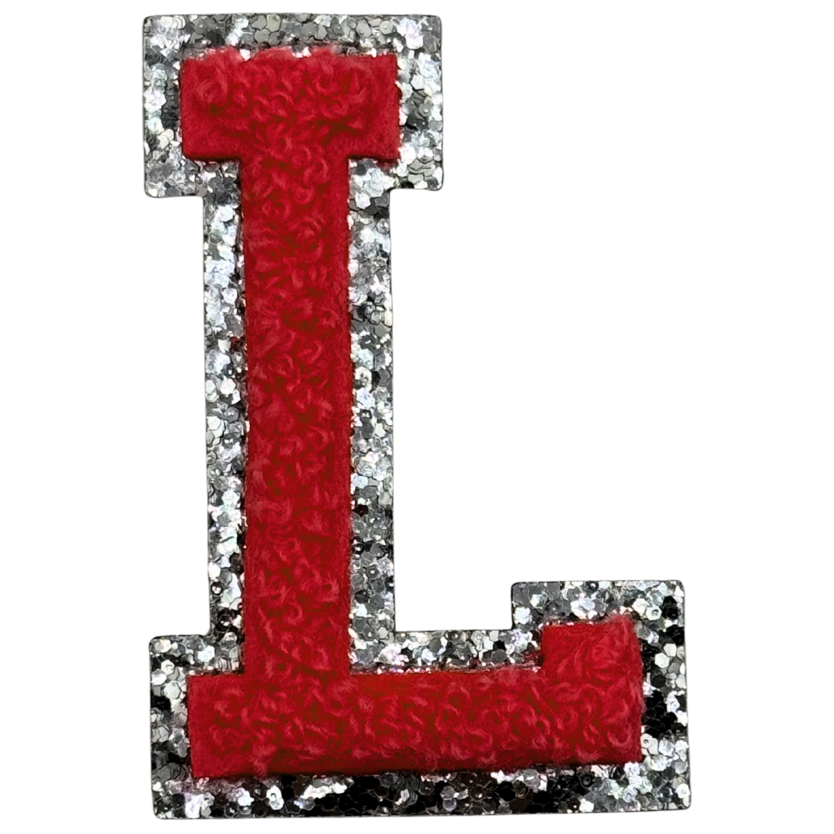 L Chenille Letter Iron On Patch Silver (Medium)