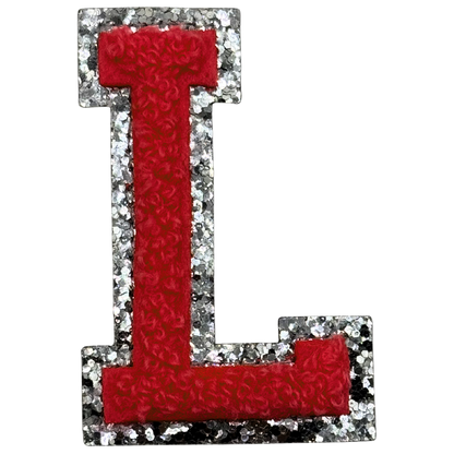 L Chenille Letter Iron On Patch Silver (Medium)