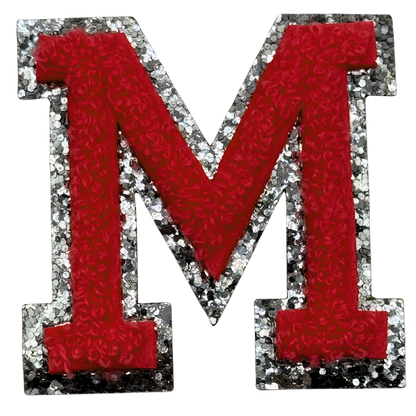 M Chenille Letter Iron On Patch Silver (Medium)