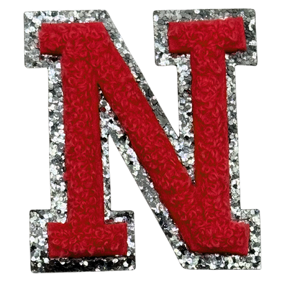 N Chenille Letter Iron On Patch Silver (Medium)
