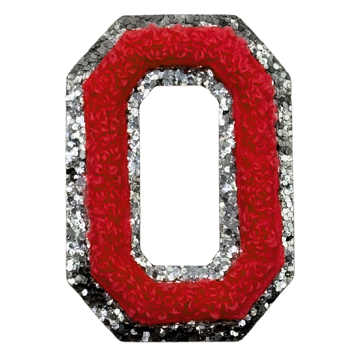 O Chenille Letter Iron On Patch Silver (Medium)