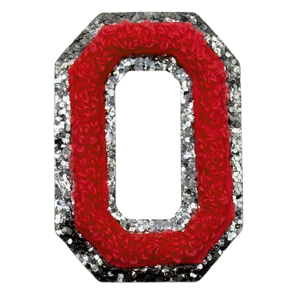 O Chenille Letter Iron On Patch Silver (Medium)
