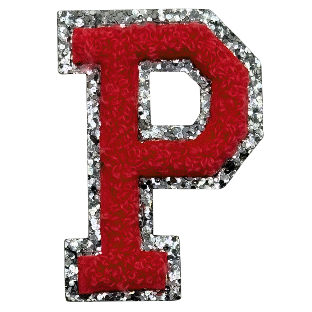 P Chenille Letter Iron On Patch Silver (Medium)