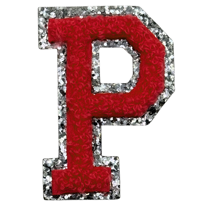 P Chenille Letter Iron On Patch Silver (Medium)