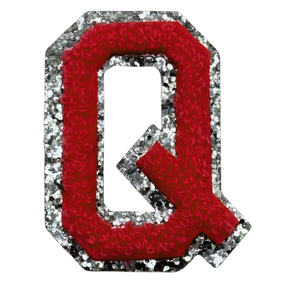 Q Chenille Letter Iron On Patch Silver (Medium)