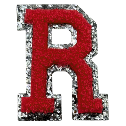 R Chenille Letter Iron On Patch Silver (Medium)