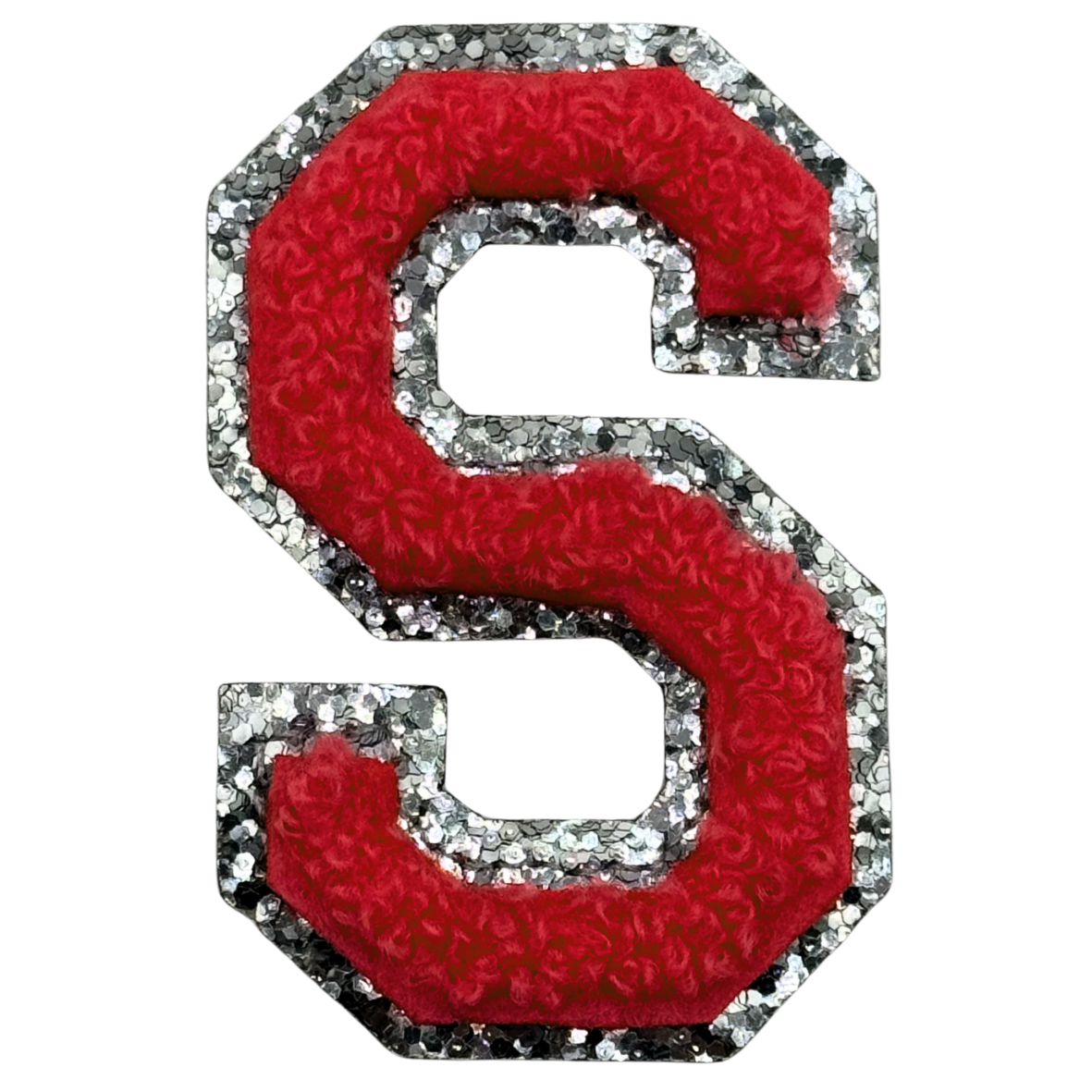 S Chenille Letter Iron On Patch Silver (Medium)