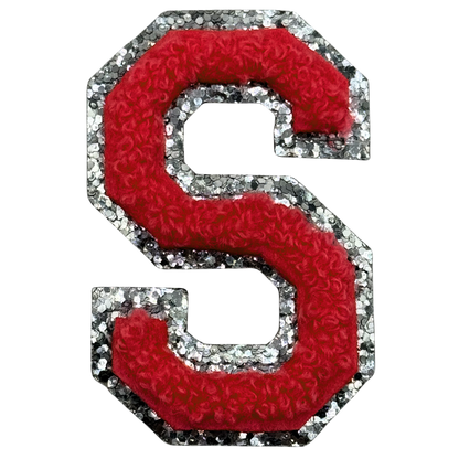 S Chenille Letter Iron On Patch Silver (Medium)