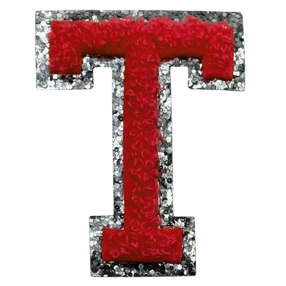 T Chenille Letter Iron On Patch Silver (Medium)