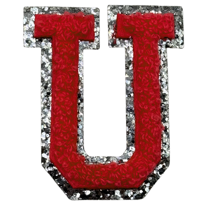 U Chenille Letter Iron On Patch Silver (Medium)