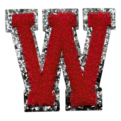 W Chenille Letter Iron On Patch Silver (Medium)