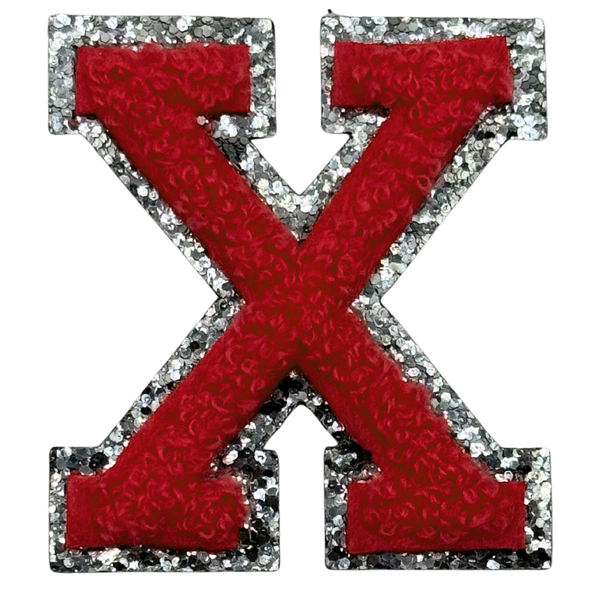 X Chenille Letter Iron On Patch Silver (Medium)