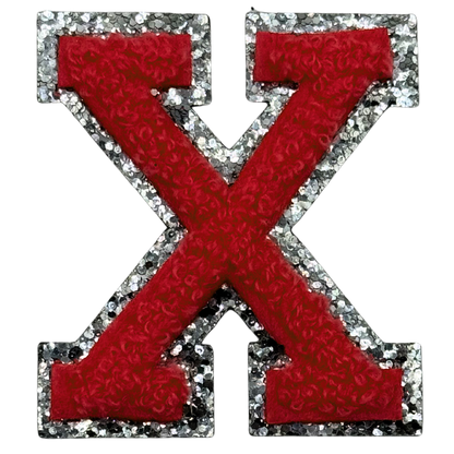 X Chenille Letter Iron On Patch Silver (Medium)