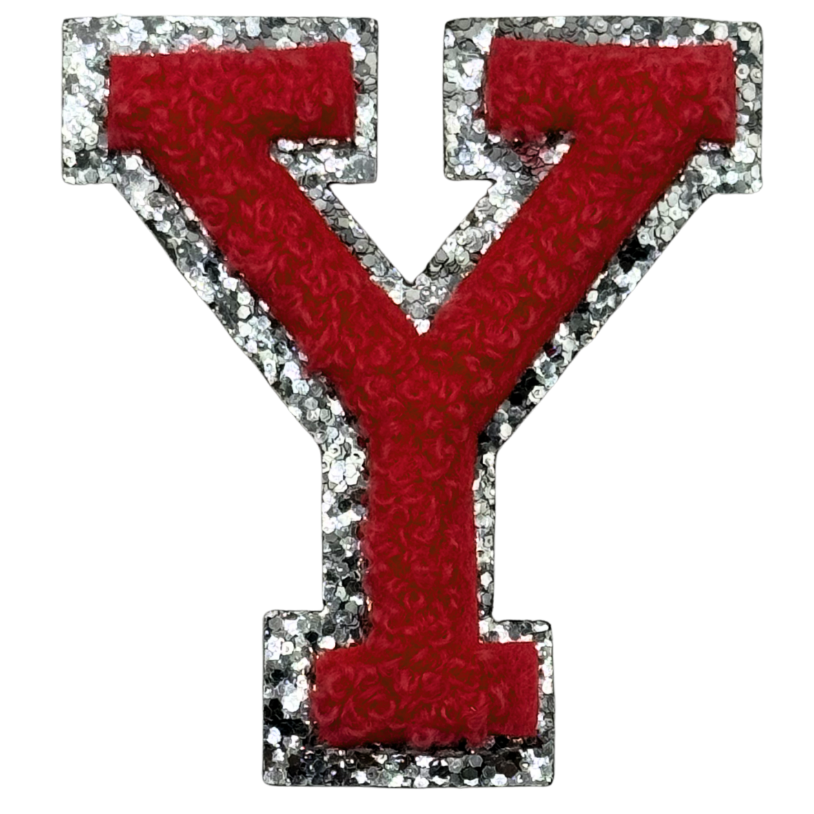 Y Chenille Letter Iron On Patch Silver (Medium)