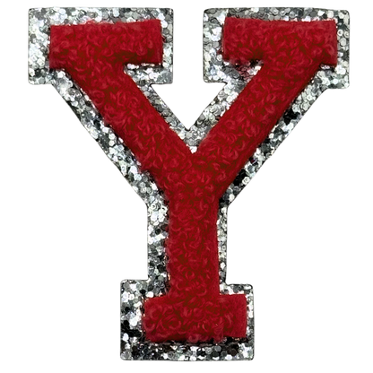 Y Chenille Letter Iron On Patch Silver (Medium)