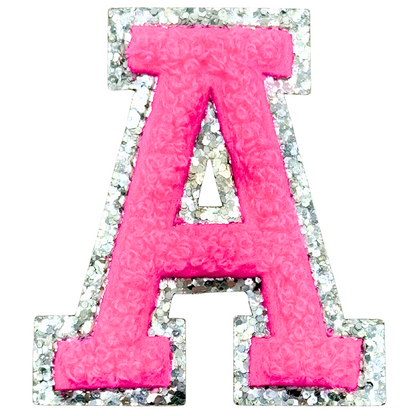 A Chenille Letter Iron On Patch Silver (Medium)