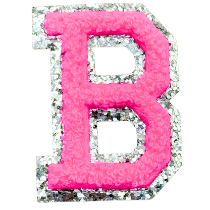 B Chenille Letter Iron On Patch Silver (Medium)