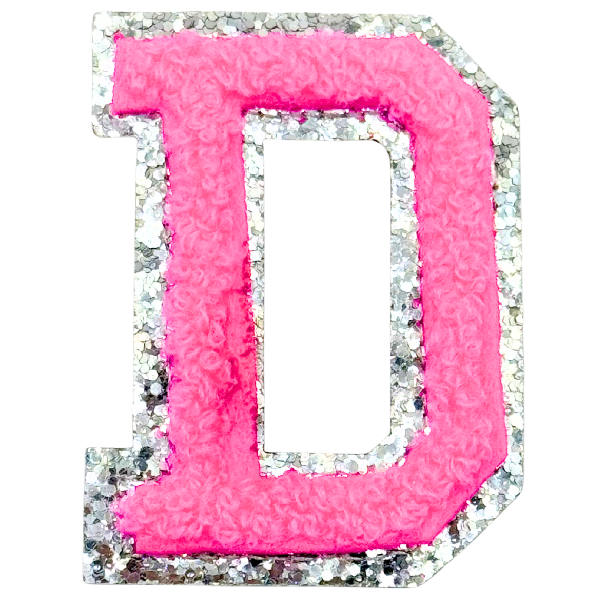 D Chenille Letter Iron On Patch Silver (Medium)