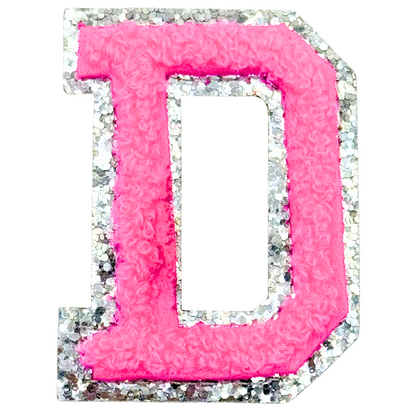D Chenille Letter Iron On Patch Silver (Medium)
