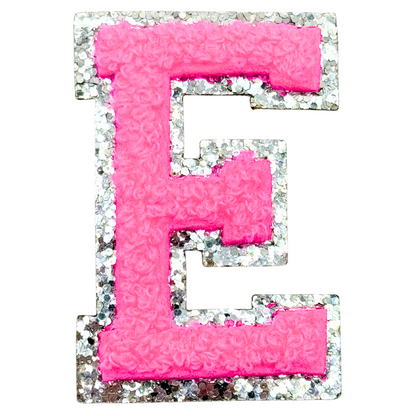 E Chenille Letter Iron On Patch Silver (Medium)