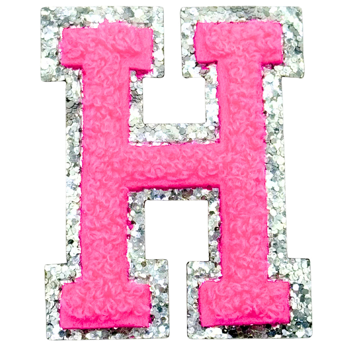 H Chenille Letter Iron On Patch Silver (Medium)