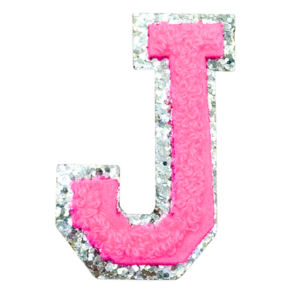 J Chenille Letter Iron On Patch Silver (Medium)
