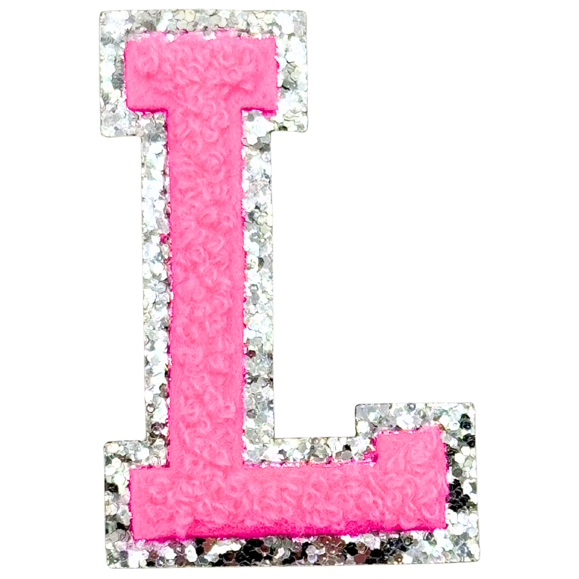 L Chenille Letter Iron On Patch Silver (Medium)