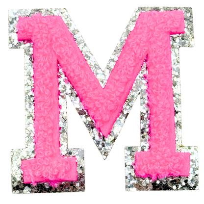 M Chenille Letter Iron On Patch Silver (Medium)