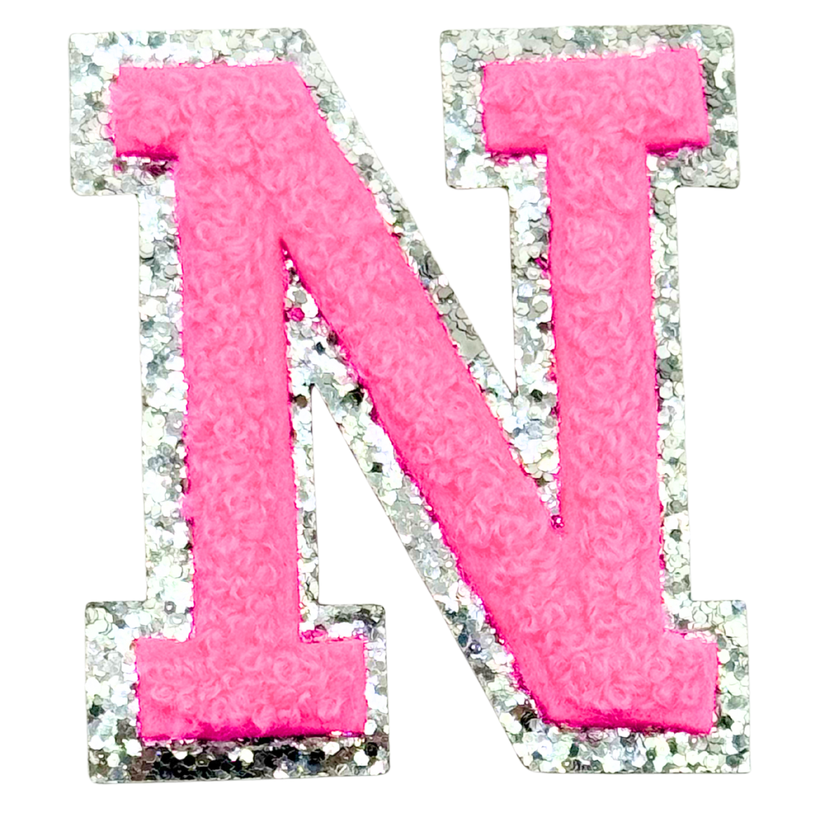 N Chenille Letter Iron On Patch Silver (Medium)