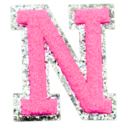 N Chenille Letter Iron On Patch Silver (Medium)