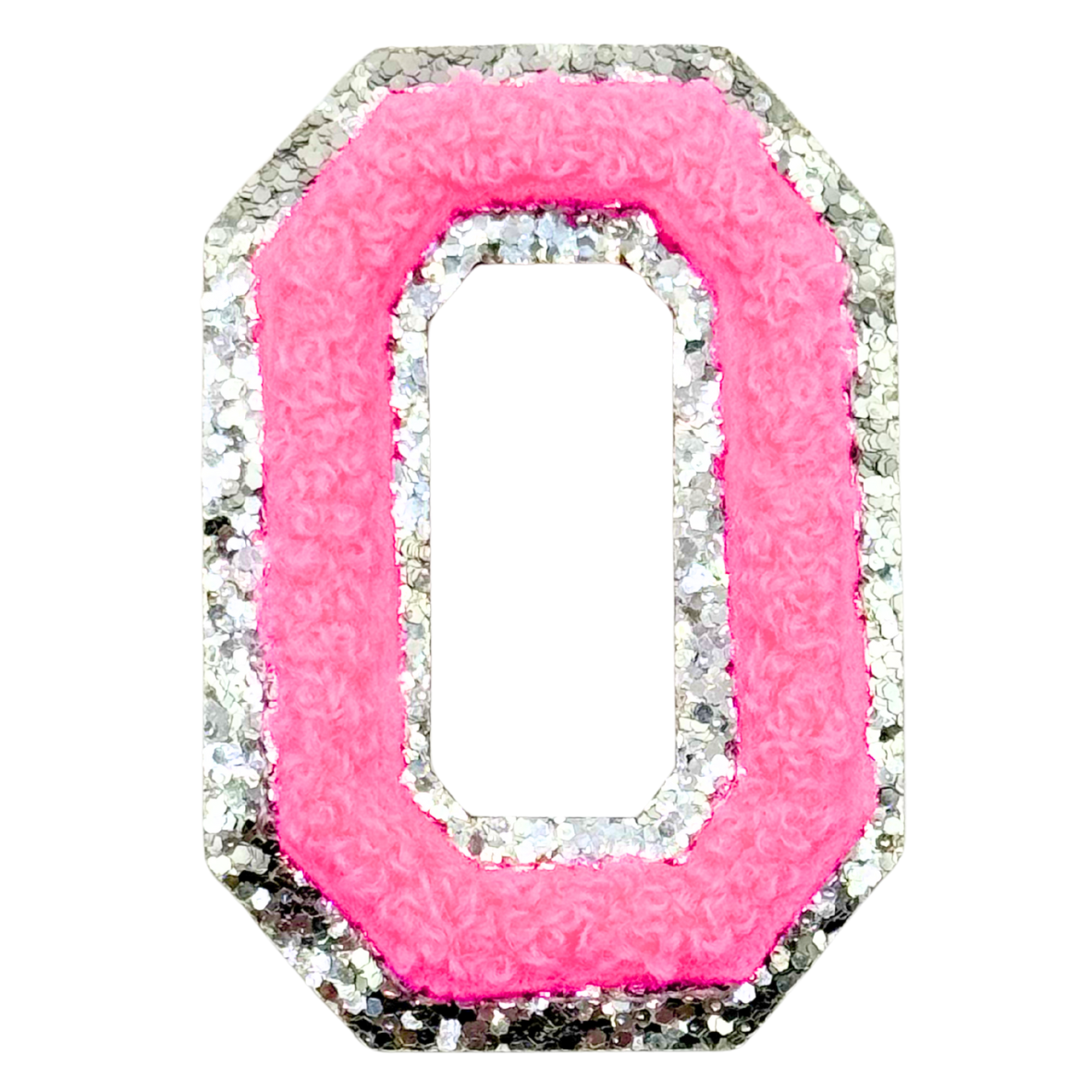 O Chenille Letter Iron On Patch Silver (Medium)