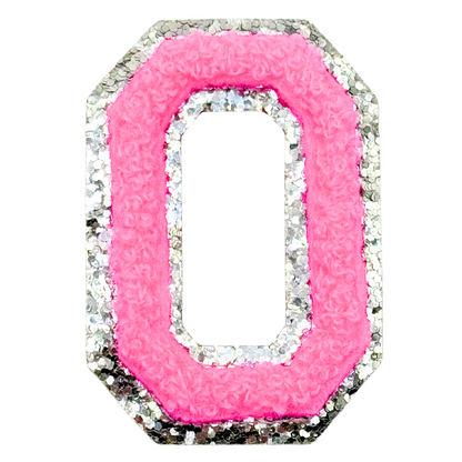 O Chenille Letter Iron On Patch Silver (Medium)