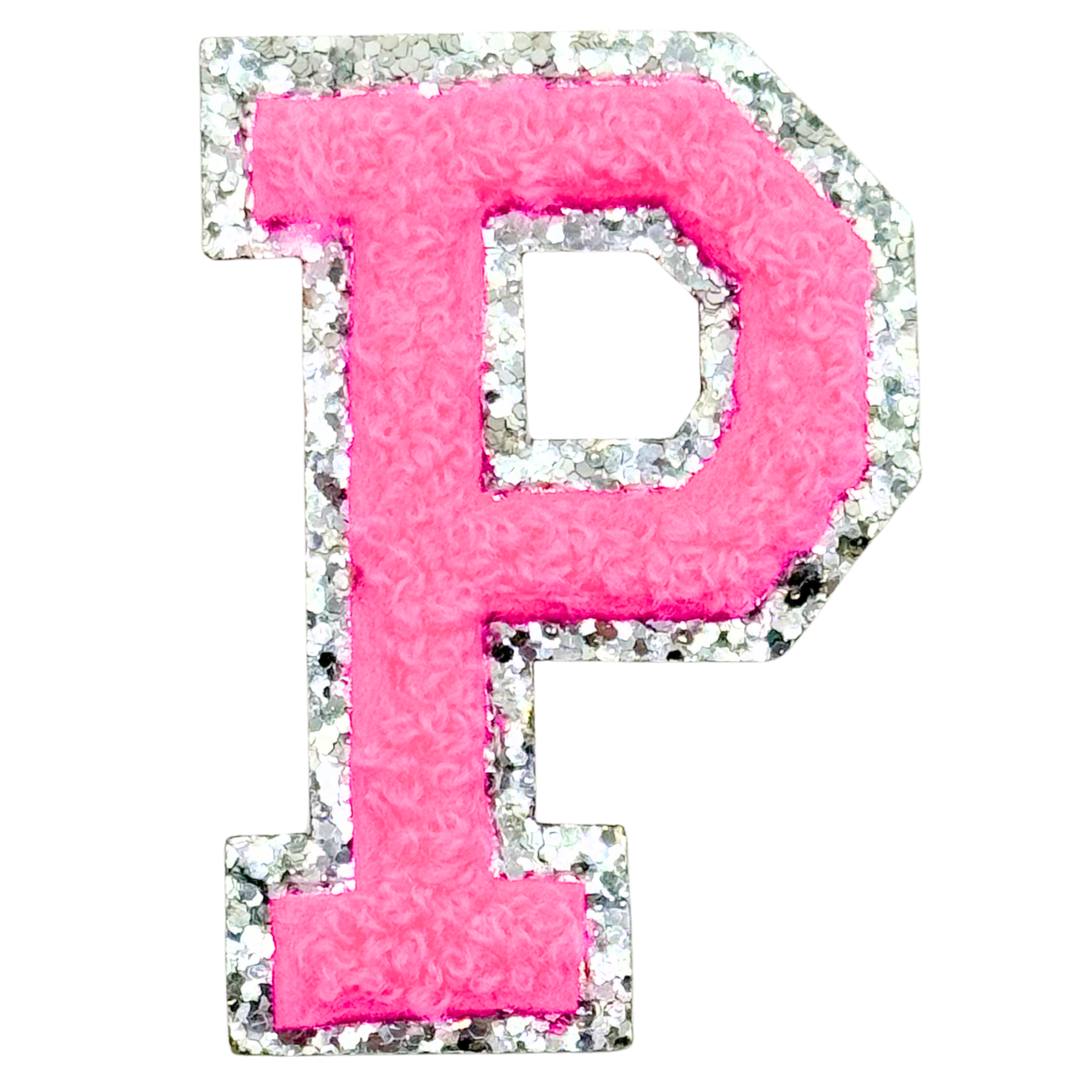 P Chenille Letter Iron On Patch Silver (Medium)