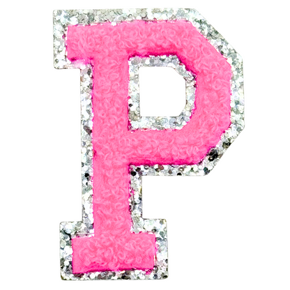 P Chenille Letter Iron On Patch Silver (Medium)