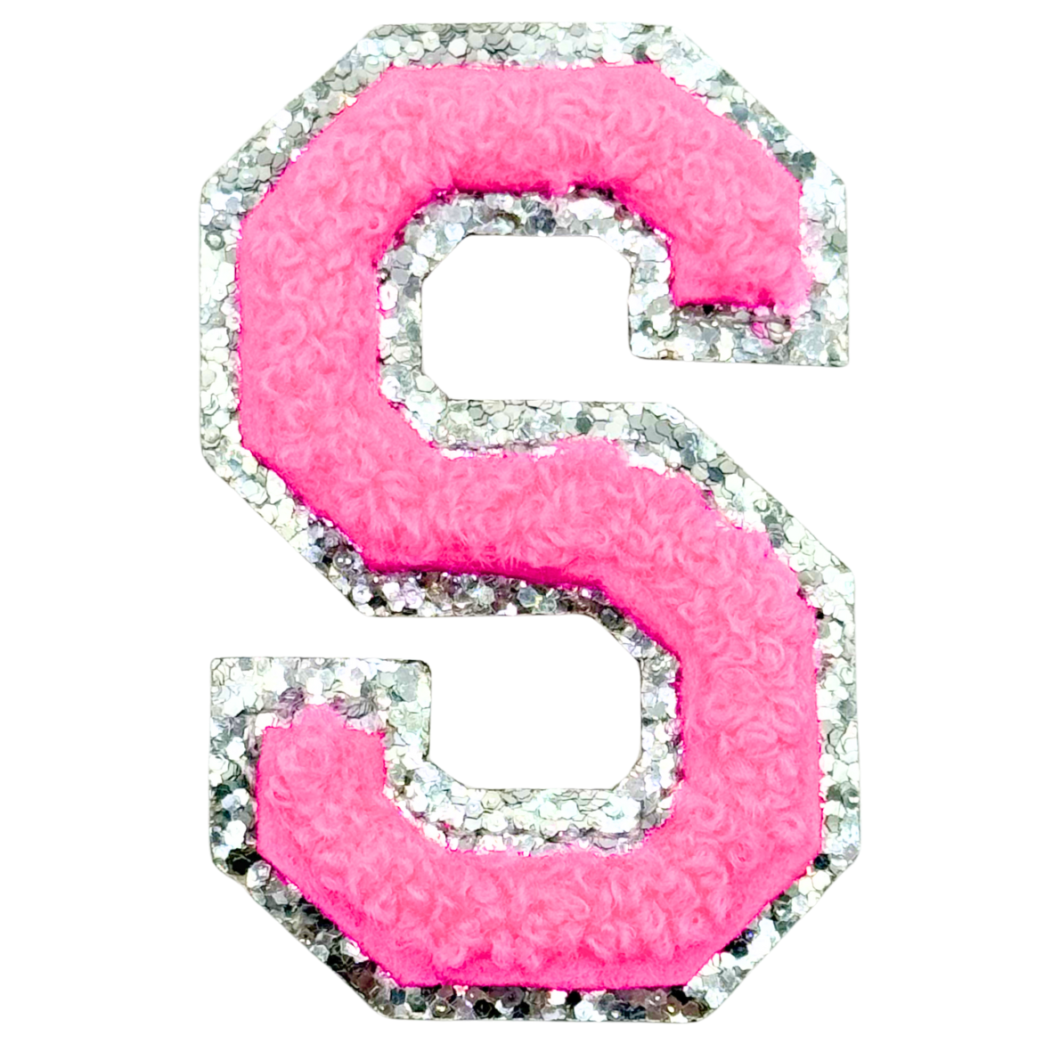 S Chenille Letter Iron On Patch Silver (Medium)
