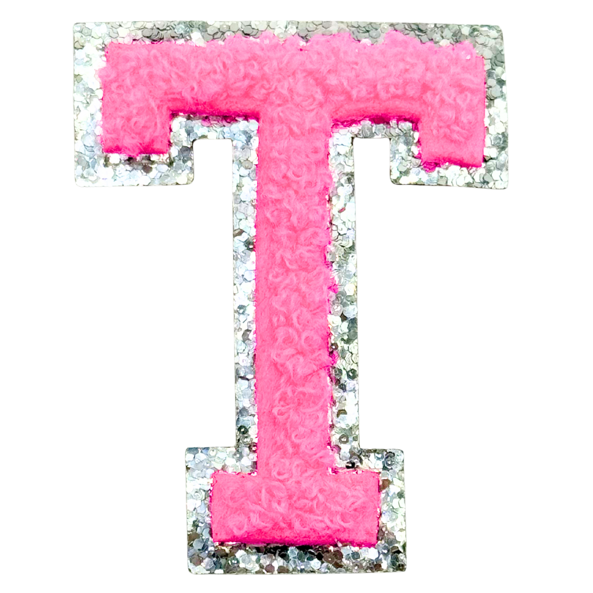 T Chenille Letter Iron On Patch Silver (Medium)