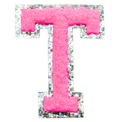 T Chenille Letter Iron On Patch Silver (Medium)