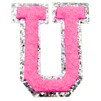 U Chenille Letter Iron On Patch Silver (Medium)