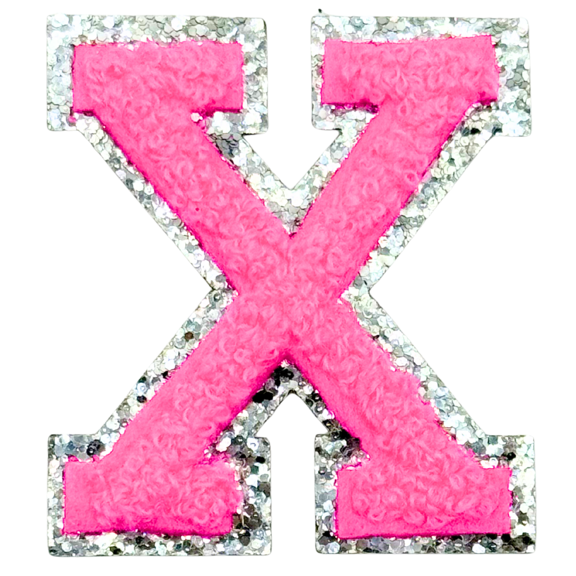 X Chenille Letter Iron On Patch Silver (Medium)