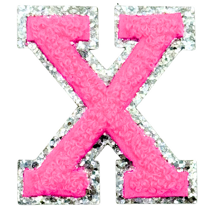 X Chenille Letter Iron On Patch Silver (Medium)